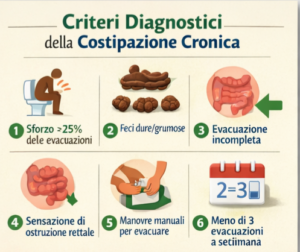 Cos’è la costipazione cronica La costipazione cronica è uno dei disturbi gastrointestinali più comuni nella pratica clinica, con una prevalenza stimata intorno al 12% della popolazione generale, più frequente nelle donne e negli anziani. Oltre al disagio fisico, può compromettere significativamente la qualità della vita, la produttività lavorativa e il benessere psicologico. Contrariamente a quanto spesso si pensa, non si tratta semplicemente di “andare poco in bagno”, ma di una condizione complessa, multifattoriale e non uguale per tutti. Criteri diagnostici: quando si parla davvero di costipazione cronica Secondo i Criteri di Roma IV, utilizzati a livello internazionale, la diagnosi di costipazione cronica si basa sulla presenza di almeno 2 dei seguenti sintomi, per almeno 3 mesi (con esordio da almeno 6 mesi): Sforzo evacuativo in oltre il 25% delle evacuazioni Feci dure o caprine (Scala di Bristol tipo 1–2) Sensazione di evacuazione incompleta Sensazione di ostruzione o blocco anorettale Necessità di manovre manuali per facilitare l’evacuazione Meno di 3 evacuazioni spontanee a settimana È importante sottolineare che molte persone si percepiscono “stiptiche” pur non soddisfacendo pienamente questi criteri, rendendo fondamentale una valutazione professionale accurata. Il ruolo della nutrizione nella costipazione cronica Tradizionalmente, la nutrizione rappresenta il primo approccio terapeutico nella gestione della costipazione cronica. Tuttavia, come evidenziato dalla review di Bellini et al. (Nutrients, 2021), le indicazioni devono essere personalizzate e basate sulle evidenze, evitando soluzioni generiche o improvvisate. Lo studio sottolinea come: un’alimentazione ben strutturata sia un pilastro del trattamento non tutti i tipi di fibra hanno lo stesso effetto alcuni alimenti funzionali mostrano benefici specifici grazie a meccanismi ben definiti Alimenti funzionali utili nella costipazione cronica 🥝 Kiwi Meccanismo d’azione Il kiwi è ricco di fibre solubili e contiene actinidina, un enzima proteolitico che sembra favorire: una migliore digestione delle proteine una stimolazione della motilità intestinale Benefici clinici aumento della frequenza delle evacuazioni miglioramento della consistenza delle feci riduzione dello sforzo evacuativo 🍑 Prugne (secche) Meccanismo d’azione Le prugne contengono: sorbitolo, uno zucchero ad azione osmotica polifenoli, con effetto sinergico sulla motilità Questi composti richiamano acqua nel lume intestinale, ammorbidendo le feci. Benefici clinici aumento del volume fecale miglioramento del transito intestinale efficacia comparabile (e in alcuni studi superiore) a integratori di fibra 🌰 Semi di lino Meccanismo d’azione I semi di lino sono ricchi di: fibre solubili e insolubili mucillagini, che formano un gel viscoso una componente lipidica con effetto lubrificante Benefici clinici miglioramento della frequenza evacuativa riduzione del dolore e dello sforzo buona tollerabilità se introdotti gradualmente 🍈 Fichi Meccanismo d’azione I fichi contengono fibre, polifenoli e flavonoidi che possono: stimolare la secrezione intestinale aumentare il contenuto di acqua delle feci Benefici clinici miglioramento della consistenza fecale riduzione del senso di evacuazione incompleta Attenzione al “fai da te” Lo studio evidenzia come un eccesso di fibre, soprattutto se non accompagnato da una corretta idratazione, possa: peggiorare gonfiore e meteorismo essere controproducente in alcune forme di costipazione In presenza di: stipsi da rallentato transito dissinergia del pavimento pelvico sindrome dell’intestino irritabile con stipsi l’approccio nutrizionale deve essere altamente personalizzato e integrato, quando necessario, con altri interventi. L’importanza di affidarsi a professionisti qualificati La gestione della costipazione cronica richiede una valutazione completa che tenga conto di: alimentazione stile di vita livello di attività fisica eventuali patologie o terapie in corso Affidarsi a un biologo nutrizionista consente di costruire un piano nutrizionale: scientificamente fondato sostenibile nel tempo realmente efficace 📣 Invito all’azione – Diaita Lab Se soffri di costipazione cronica, gonfiore o disturbi intestinali ricorrenti, non affidarti a soluzioni casuali. 👉 Presso Diaita Lab ti accompagniamo in un percorso nutrizionale personalizzato, basato sulle evidenze scientifiche e integrato con l’attività fisica quando necessario. 📩 Contattaci tramite il sito diaitalab.it per una consulenza professionale dedicata al tuo benessere intestinale. 📚 Riferimento scientifico Bellini M. et al. Chronic Constipation: Is a Nutritional Approach Reasonable? Nutrients, 2021; 13(10):3386.